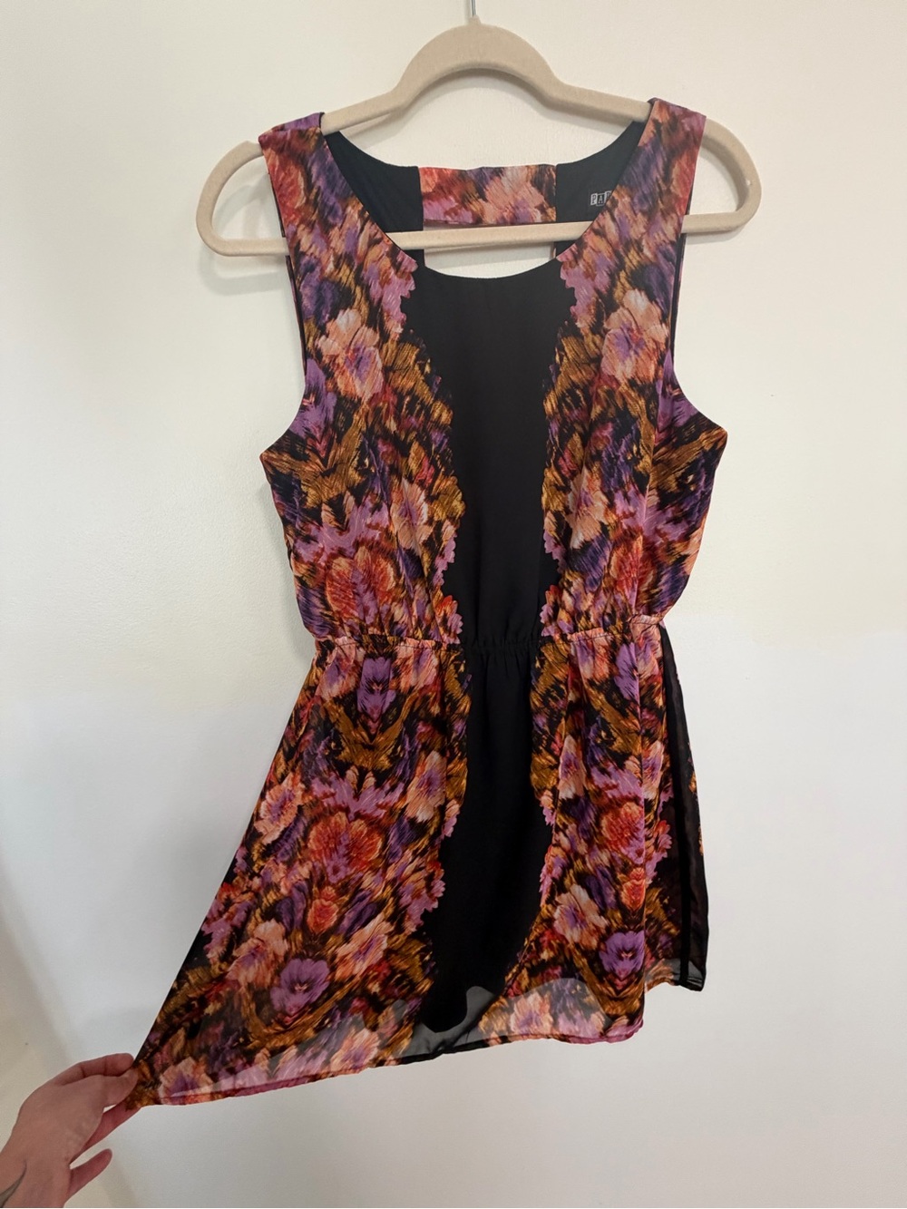 paper doll Black Dress with Purple and Orange Floral Print, large